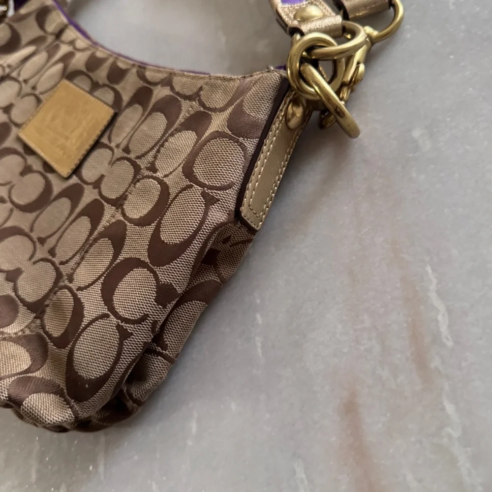 RARE Coach Poppy Tartan Applique Groovy Crossbody Shoulder Bag Brown Monogram - Picture 12 of 16